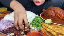 ASMR EATING BAINGAN BARTHA,WHOLE CHICKEN CURRY,omelette,DAL AND RICE