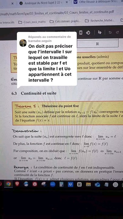 Montrer la stabilité d'un intervalle quand on applique le point fixe.#suite #fonction #terminale #spemaths #limite #pointfixe