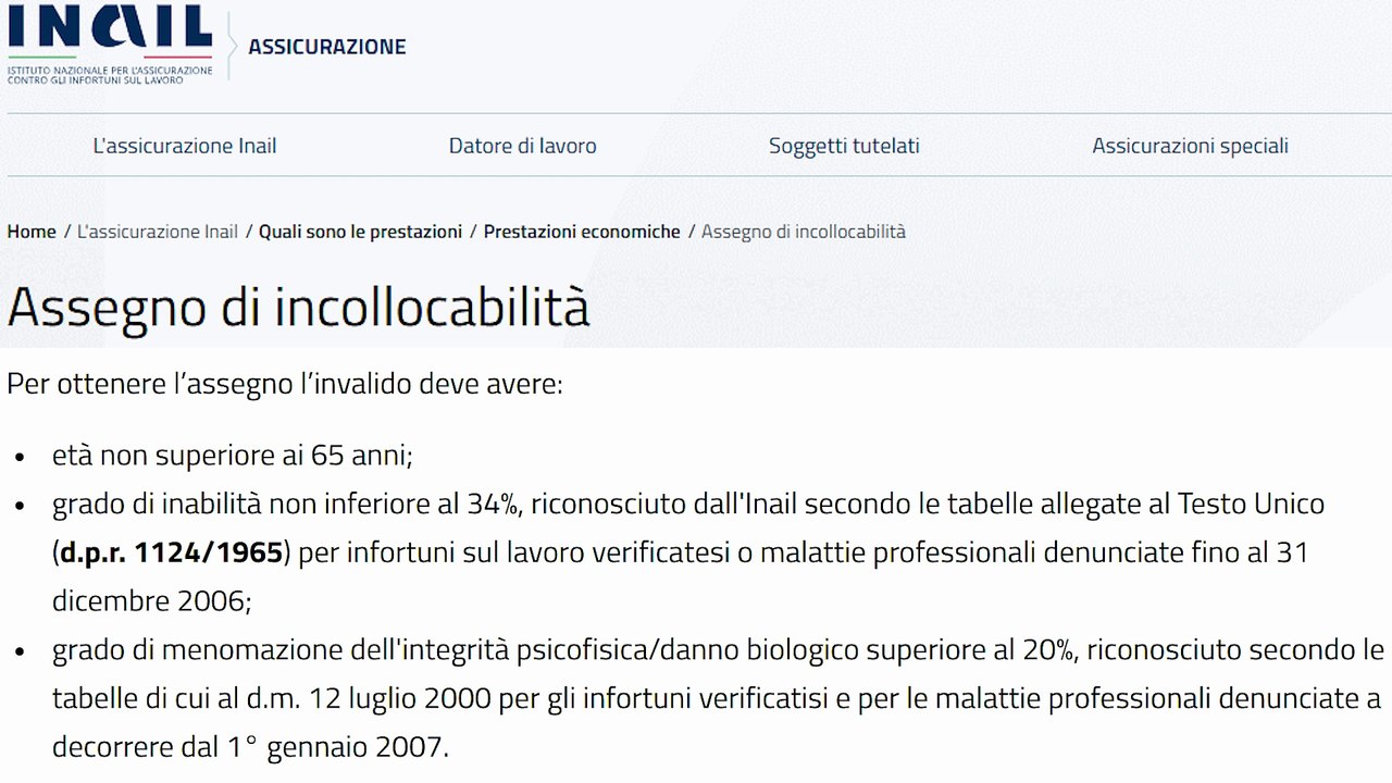 ASSEGNO DI INCOLLOCABILITÀ INAIL: Nuovo IMPORTO 2025 come fare domanda ...