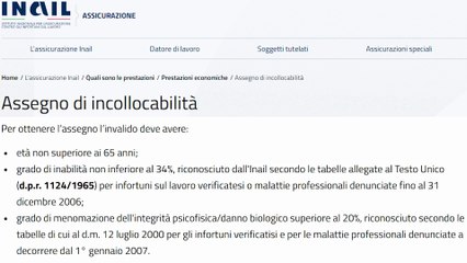 ASSEGNO DI INCOLLOCABILITÀ INAIL: Nuovo IMPORTO 2025 come fare domanda