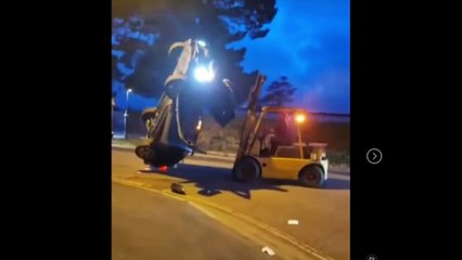 Video shows moment forklift flips car in Newton Abbot