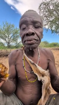 Hadzabe tribe bushmen enjoy eating natural sweet honey, it is important part of their traditional diet in the nature and one of their favorite natural foods