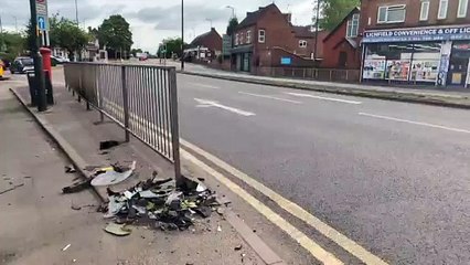 Crash debris in Lichfield Road, Rushall, Walsall after collision