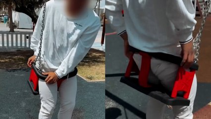 Cómico rescate en Valencia de un adulto atrapado en un columpio