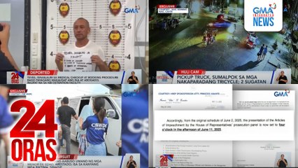 24 Oras: (Part 1) Ex-Rep. Arnie Teves, iniharap ng NBI sa media, nagulat daw sa pag-aresto sa kaniya; pickup truck, sumalpok sa mga nakaparadang tricycle, 2 sugatan; Amerikanong nang-aabuso umano ng mga menor de edad, arestado, atbp.