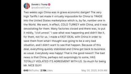 "So much for being Mr. NICE GUY!" -Trump says China 'totally violated' tariffs agreement