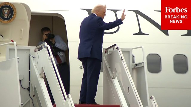 President Trump Departs JBA On Air Force One En Rote To PA For U.S. Steel Deal Rally