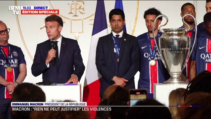 Sacre du PSG: "Rien ne peut justifier les violences", indique Emmanuel Macron