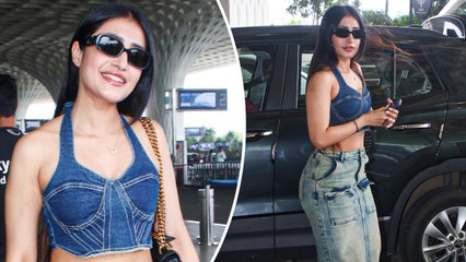 Dhanashree's Dapper Entry At The Mumbai Airport In Her Dynamic-Denim Cute Crop-Top Look
