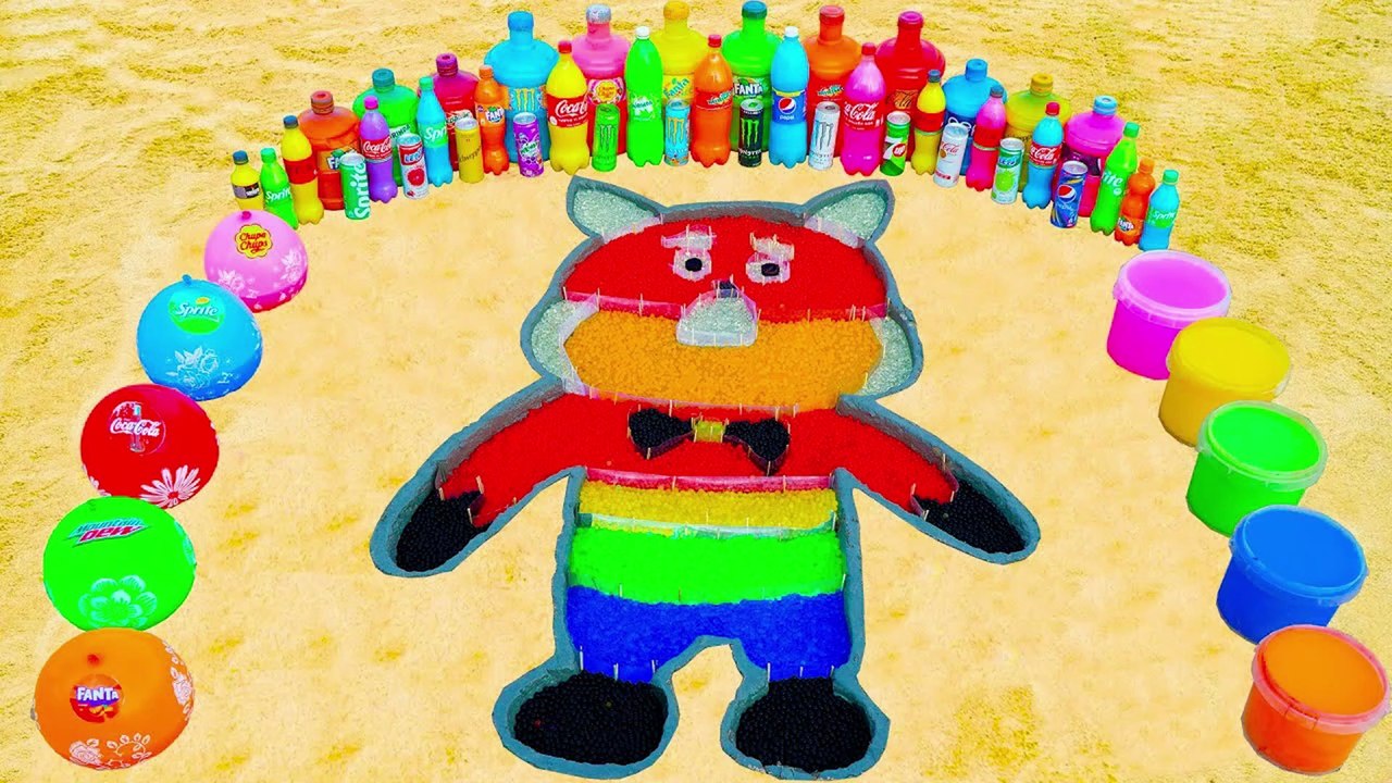 How to make Rainbow Turning Red Bear with Orbeez, Balloons Fanta, Coca Cola, Mentos & Popular Sodas