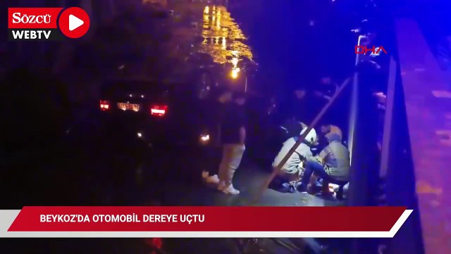 Beykoz'da otomobil dereye uçtu; sürücü kaçtı, yaralıyı itfaiye kurtardı
