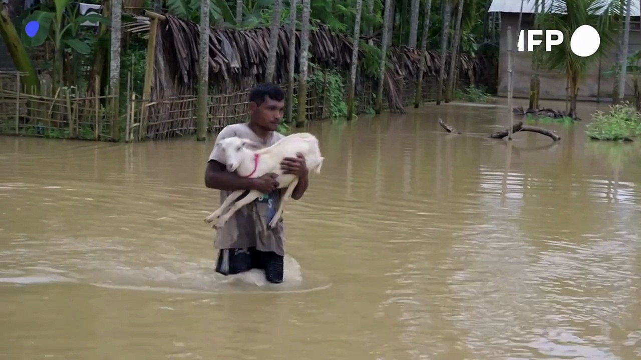 Locals wade through water after monsoon rains in northeast India leave dozens dead