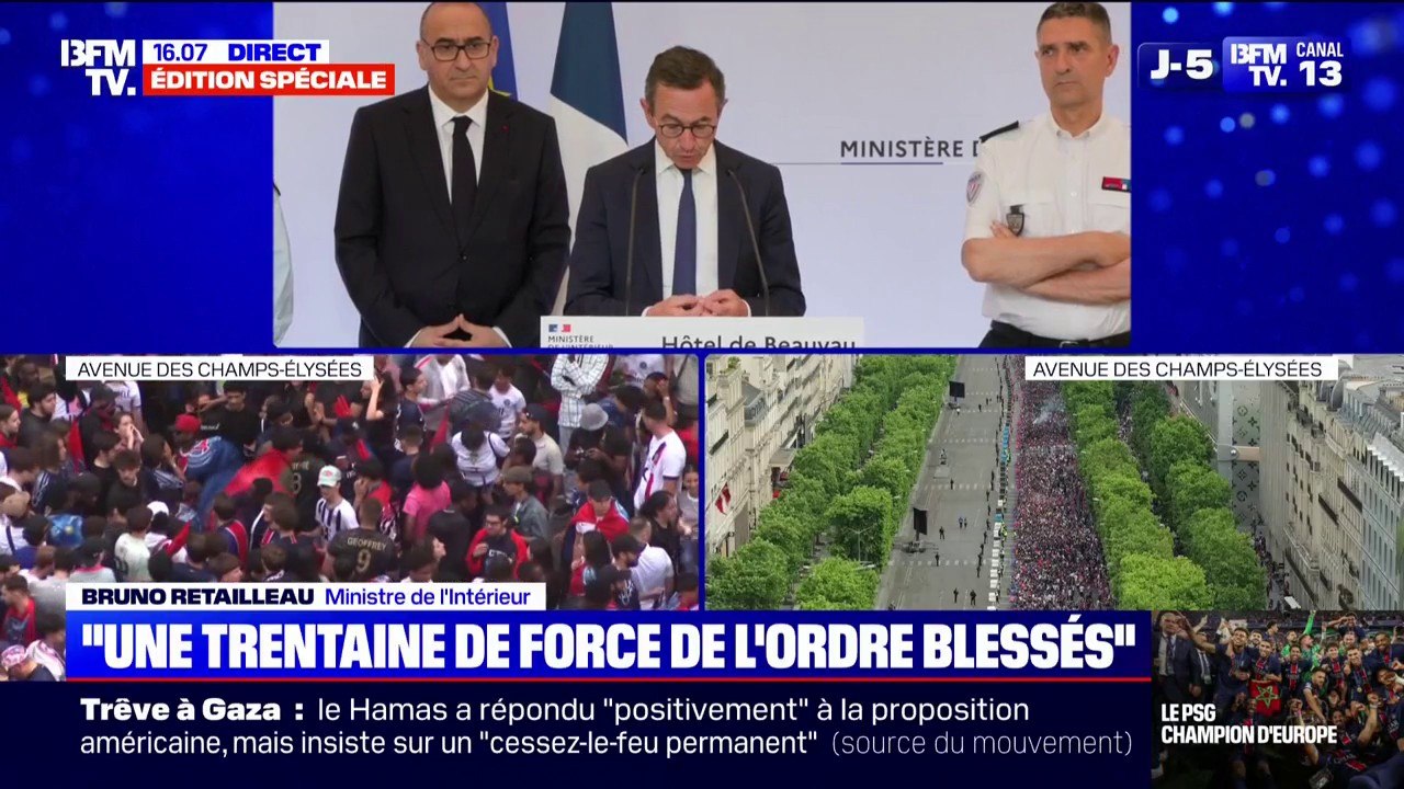 Bruno Retailleau assure que les forces de l'ordre ont procédé à "563 interpellations" partout en France en marge du sacre du PSG