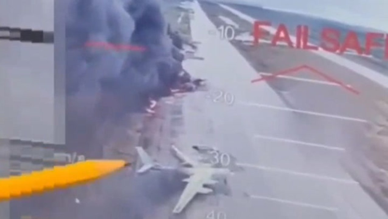 Footage shows aftermath of planes destroyed in Russian airbase drone blitz