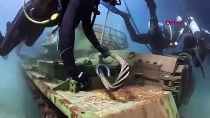 Saros Körfezi'ne batırılan tank, su altında görüntülendi