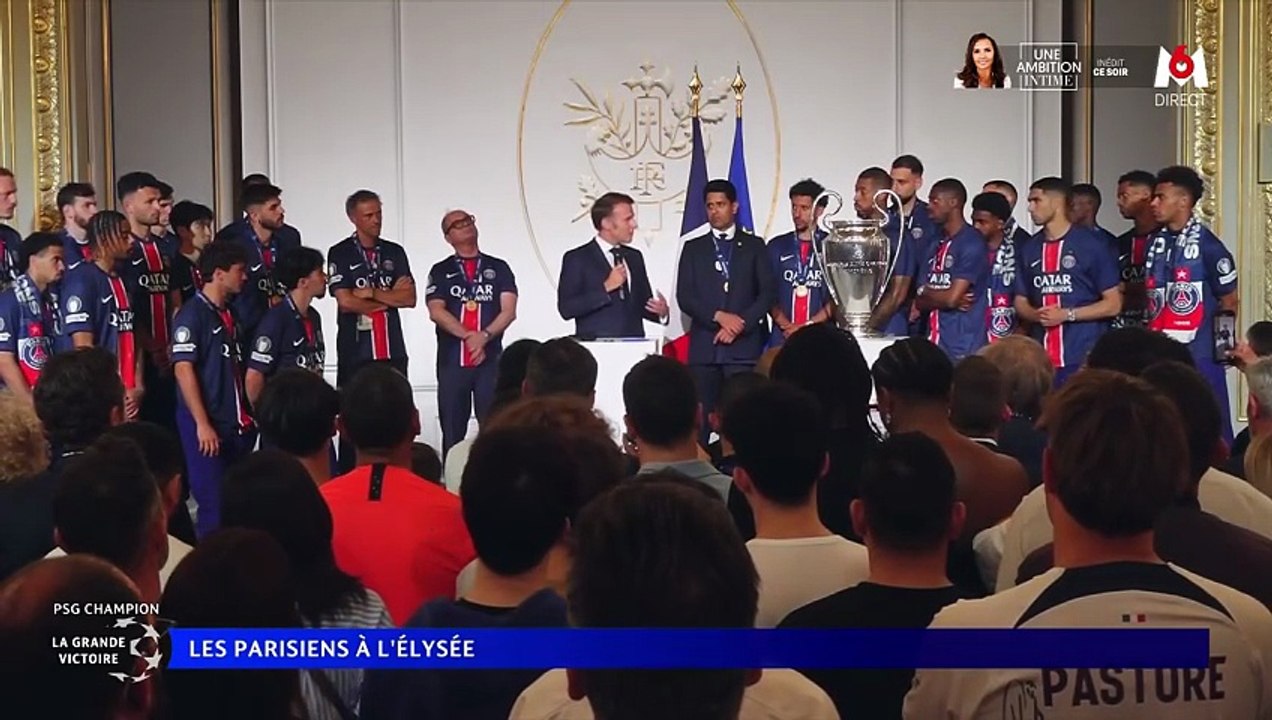 Emmanuel Macron reçoit le PSG à l'Élysée le 1er juin 2025 ©M6