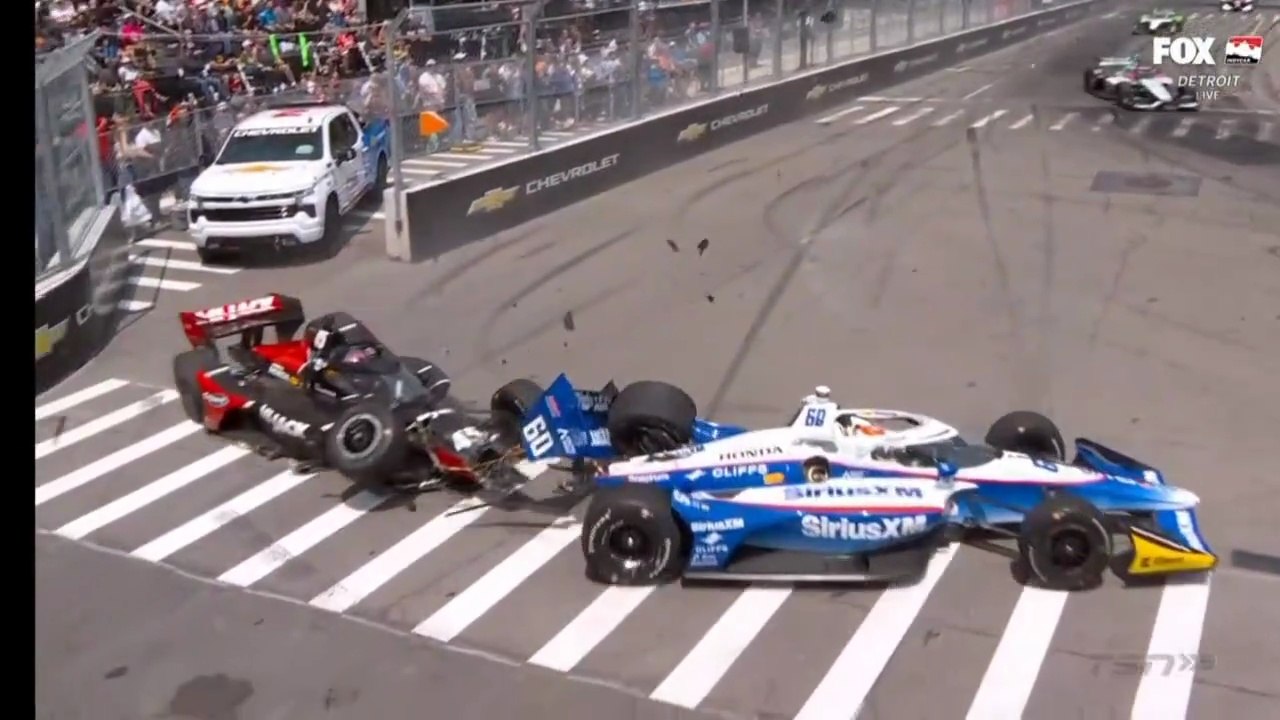 Indycar 2025 Détroit GP Race Foster Rosenqvist Huge Crash