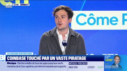 Coinbase touché par une tentative de piratage: "On n'a jamais connu de hack technologique, ce sont des pots de vin sur des individus", rappelle Côme Prost-Boucle, DG de Coinbase France