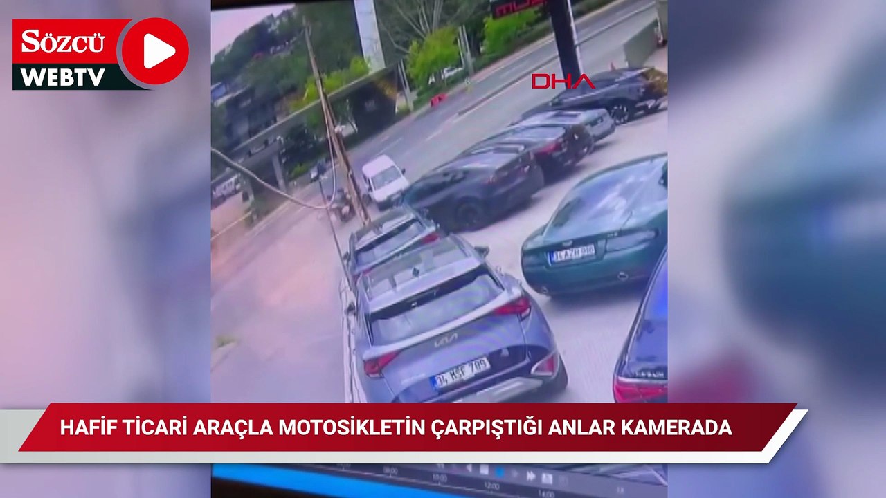 Sarıyer’de hafif ticari araçla motosikletin çarpıştığı anlar kamerada