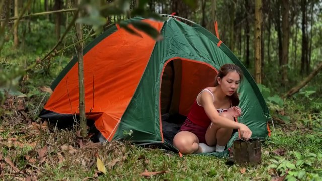 Solo Camping in the Rain Survival Cooking & Relaxing ASMR Nature Sounds for Deep Sleep