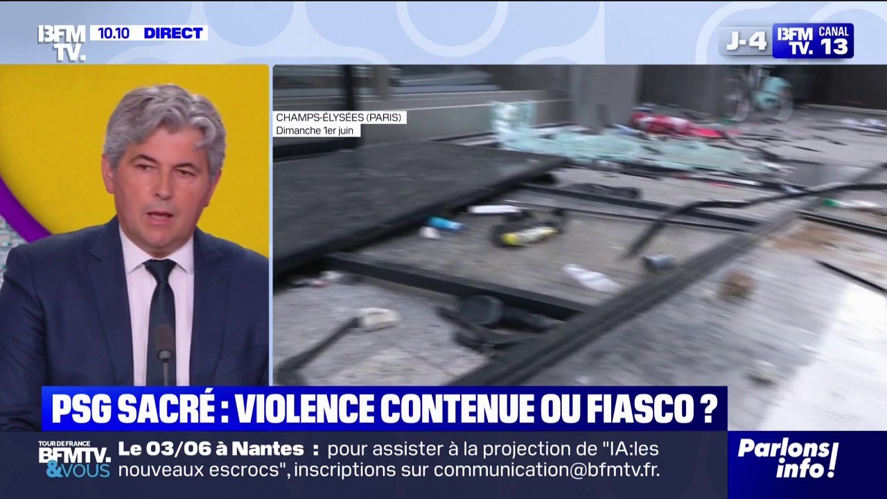 Débordements en marge de la victoire du PSG: "On a vu des jeunes, venant en particulier des quartiers, investir les centres-villes (...) avec l'intention d'en découdre avec les forces de l'ordre", explique le maire de Chalon-sur-Saône
