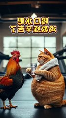Chubby Cat vs. Rooster Gym Battle Funny Animated Cat and Chicken Workout