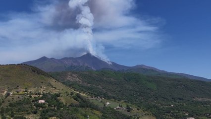 Dense columns of volcanic stream erupt from Sicily's Mount Etna