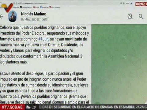 Pdte. Maduro felicita participación ejemplar de los pueblos originarios en elecciones del 01-Jun