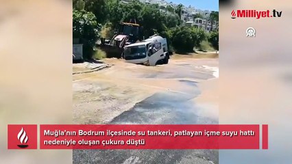 Yer: Bodrum! Tanker çöken yola gömüldü, mahalleli isyan etti