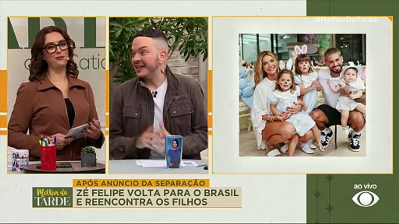 Zé Felipe chega ao Brasil e é recebido pelas filhas com cartazes; assista ao momento | Melhor da Tarde