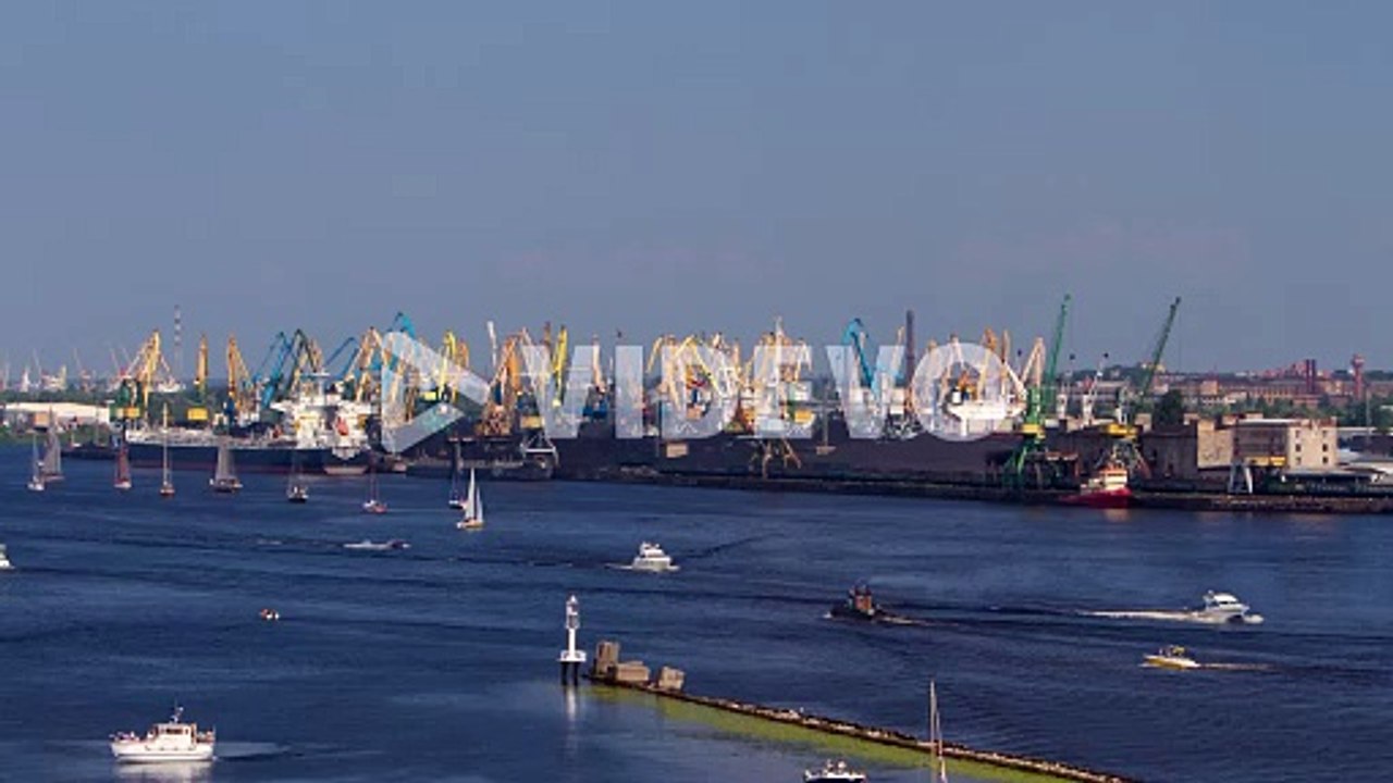 Time lapse Sailboat regata, industrial port background