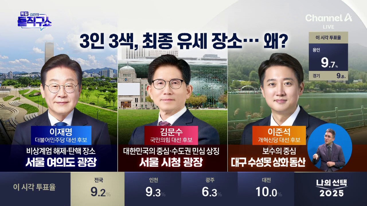 3인 3색, 최종 유세 장소…‘내란 vs 독재 vs 청산’ 메시지