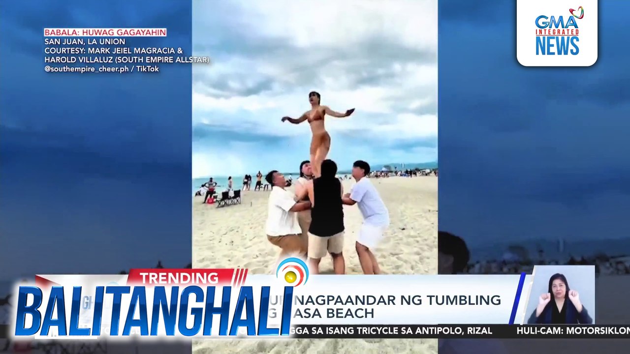 Cheerdance group, nagpaandar ng tumbling at stunts habang nasa beach | Balitanghali