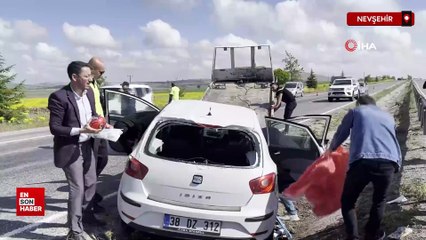 Nevşehir’de kontrolden çıkan otomobil takla atarak orta refüje devrildi