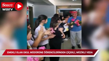 Emekli olan okul müdürüne öğrencilerinden çiçekli, müzikli veda