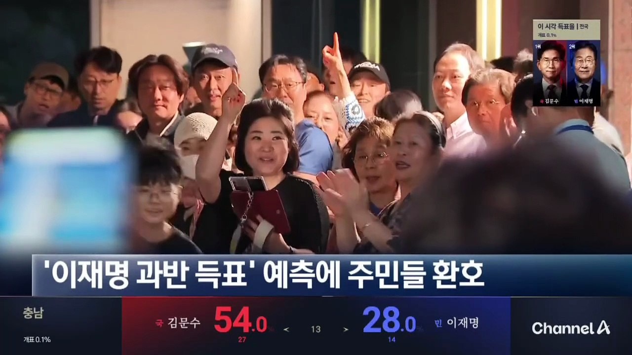 이 시각 이재명 후보 자택…‘과반 득표’ 예측에 주민들 환호