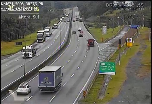 Caminhão sem freios carregado com ração vai quase até o fim da área de escape na BR-376
