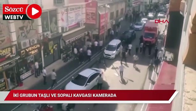 İki grubun taşlı ve sopalı kavgası kamerada