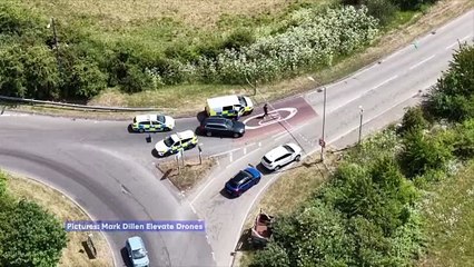 Drone footage shows road closure following crash in Southfleet