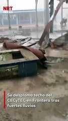 El techo estructural del CECyTEC ubicado en la colonia Borja, en Frontera, Coahuila, resultó gravemente dañado tras los intensos vientos y lluvia que azotaron la región.