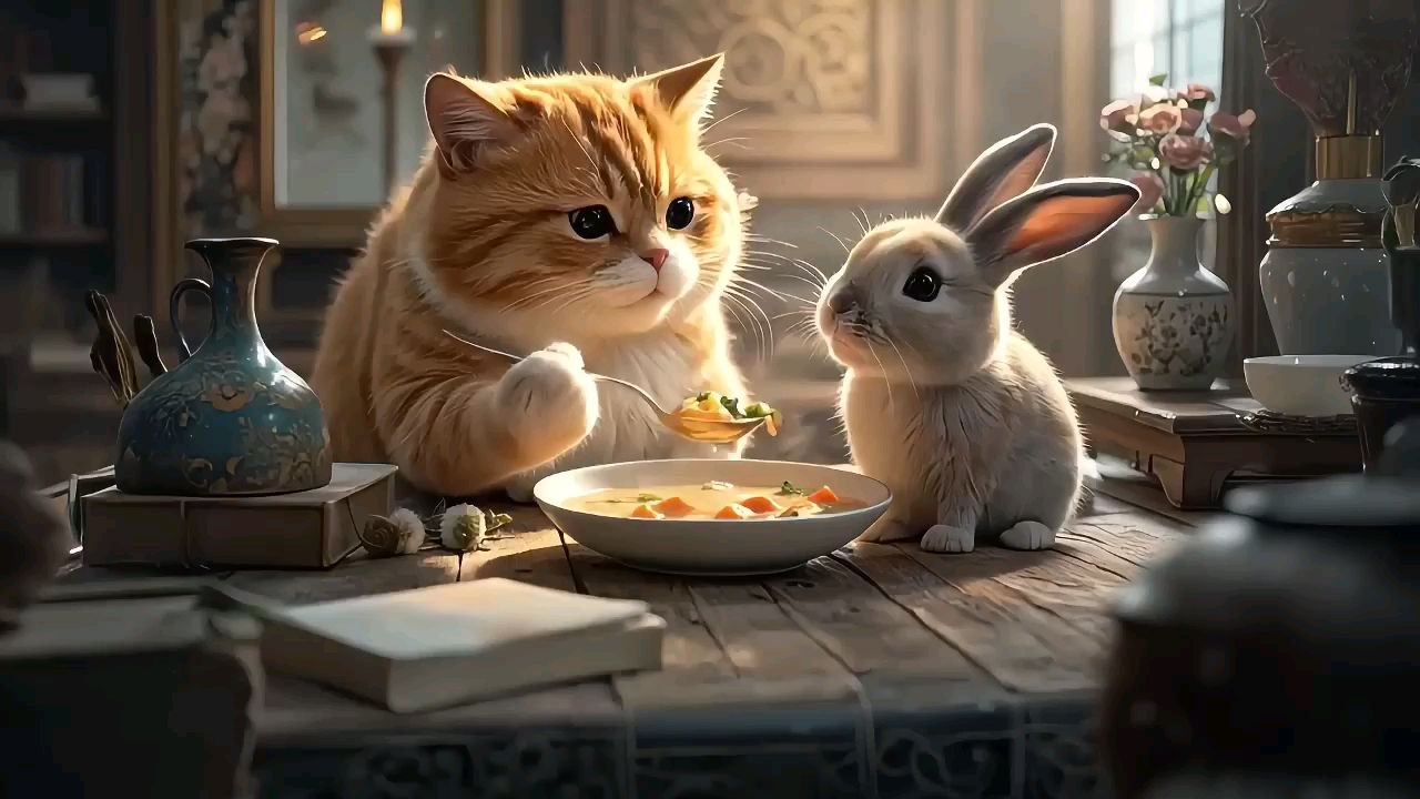 cute cat and rabbits😺🐰#cat #cutecat #ai #catshort #trendingvideo #trendingshorts #vitual #catlover #viralshorts #ytshorts #funny #crazyfunnyvideos #shortsfeed #shortvideo #funnyanimalvideos