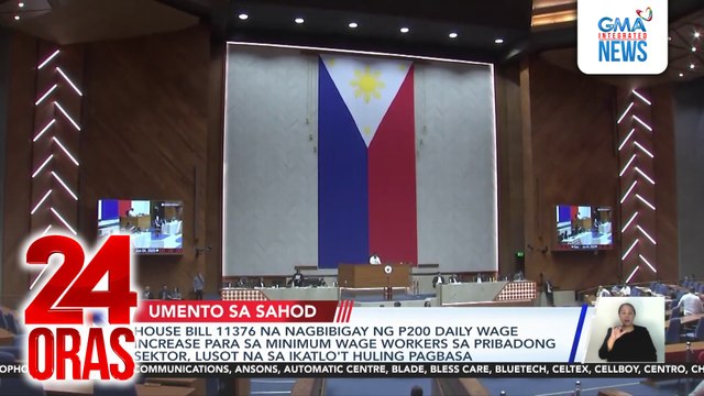 House Bill 11376 na nagbibigay ng P200 daily wage increase para sa minimum wage workers sa pribadong sektor, lusot na sa ikatlo't huling pagbasa | 24 Oras