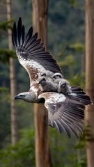 Hawk Flying with Her Babies / Uliu care zboară cu puii lui pe spate