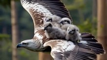 Hawk Flying with Her Babies / Uliu care zboară cu puii lui pe spate