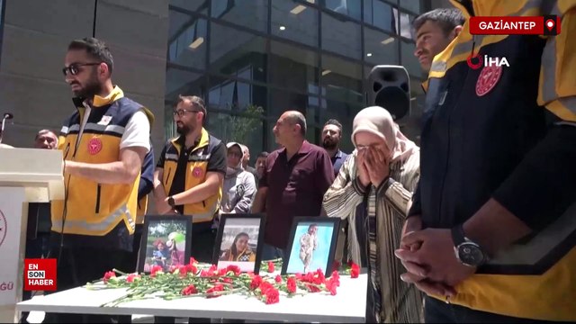 Gaziantep'teki kazada ölen anne ve iki çocuğu için hastanede tören düzenlendi