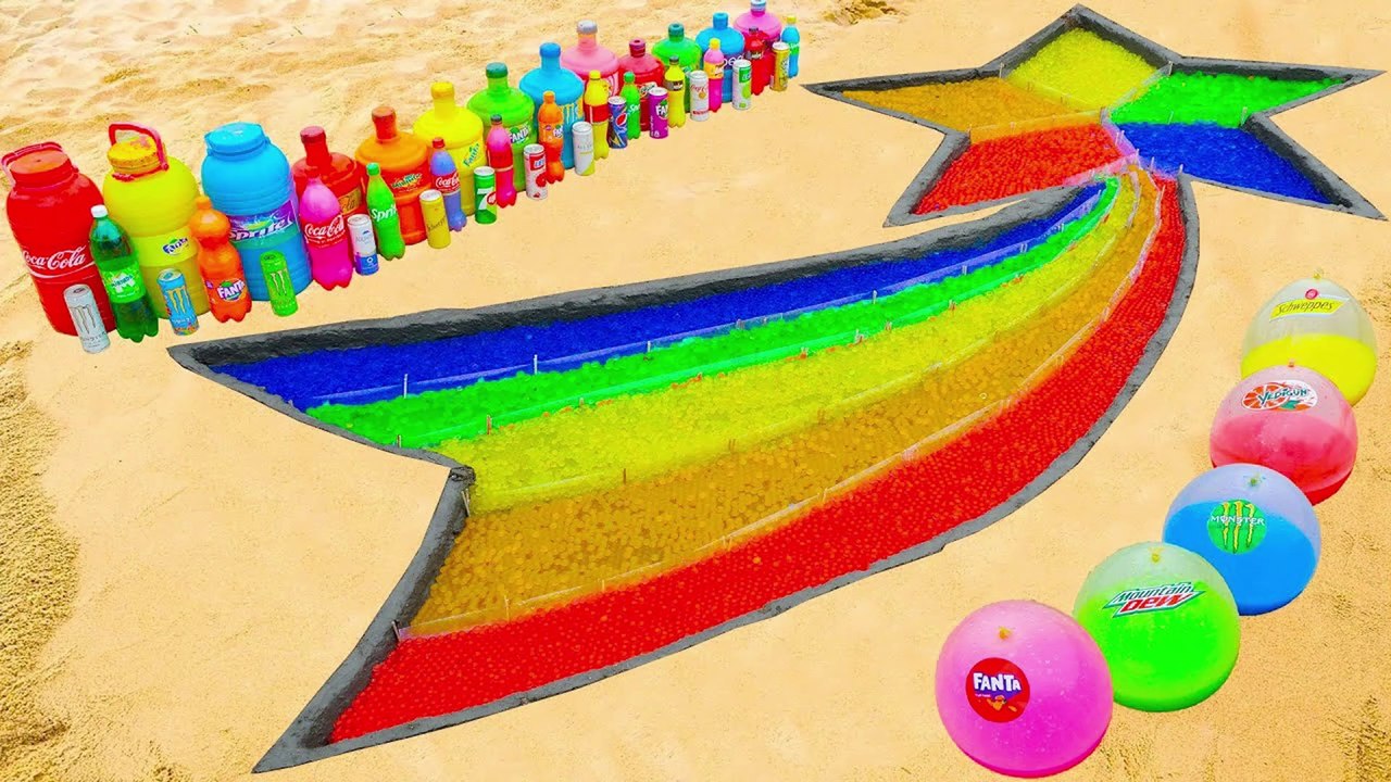 How to make Rainbow Christmas Comet with Orbeez, Balloons of Fanta, Coca Cola, Mentos & Popular Soda
