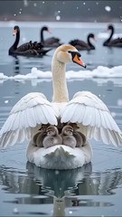 Graceful Swan and Her Cygnets / Lebăda grațioasă și puii ei