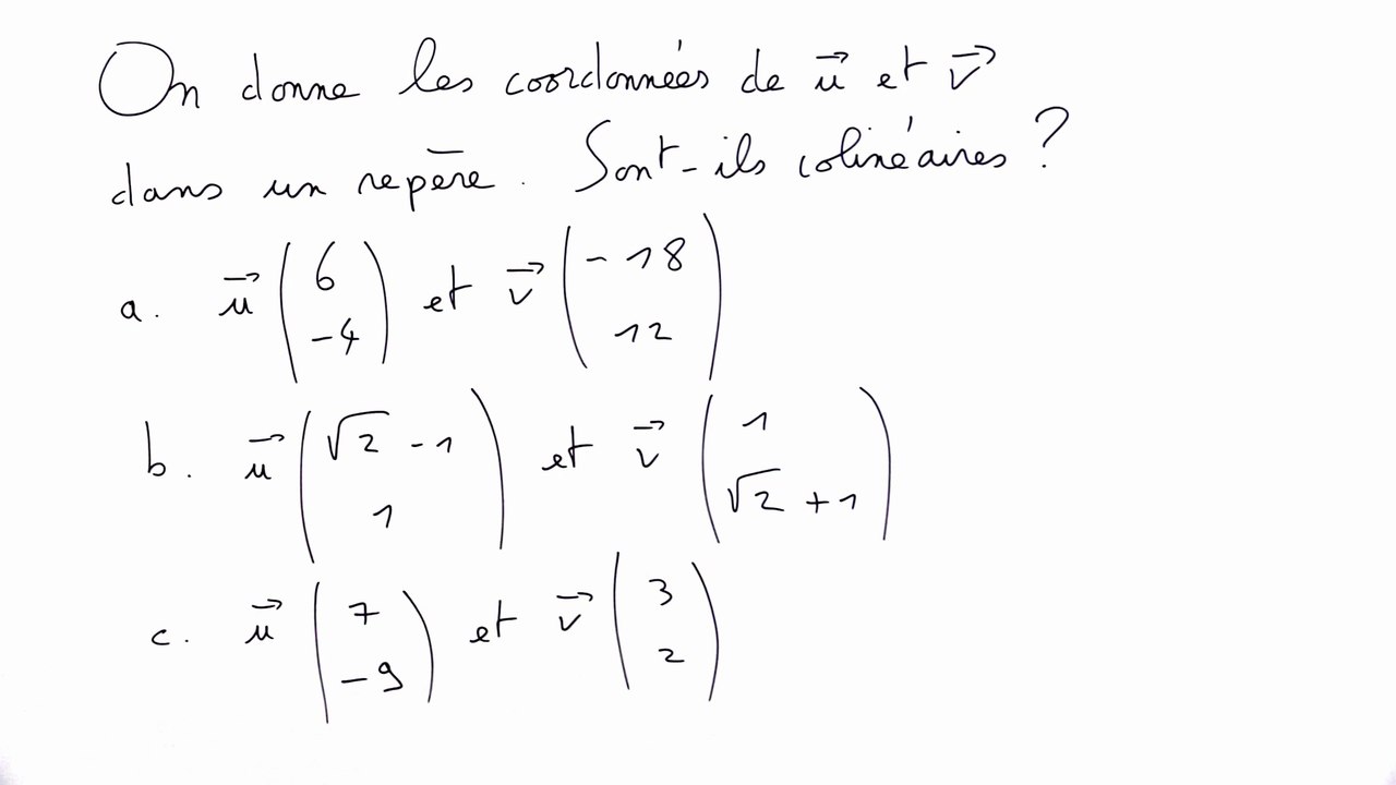 Les deux vecteurs sont-ils colinéaires ? - 2nde