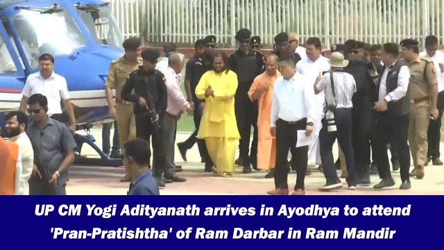 UP CM Yogi Adityanath arrives in Ayodhya to attend 'Pran-Pratishtha' of Ram Darbar in Ram Mandir