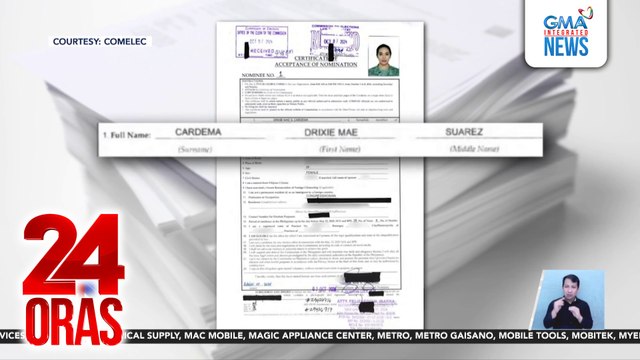 1st nominee ng Duterte Youth Party-List, pinagpapaliwanag kaugnay sa kanyang apelyido na iba umano sa inihaing COC | 24 Oras